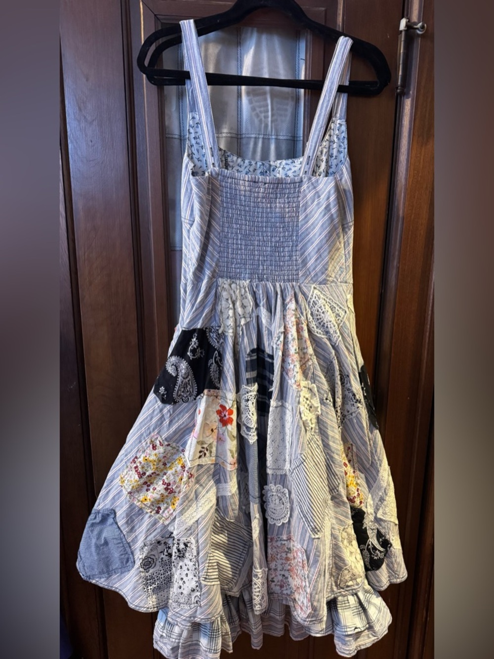 PILCRO by Anthropologie blue lace patchwork dress in blue motif size 12 - Picture 2 of 6
